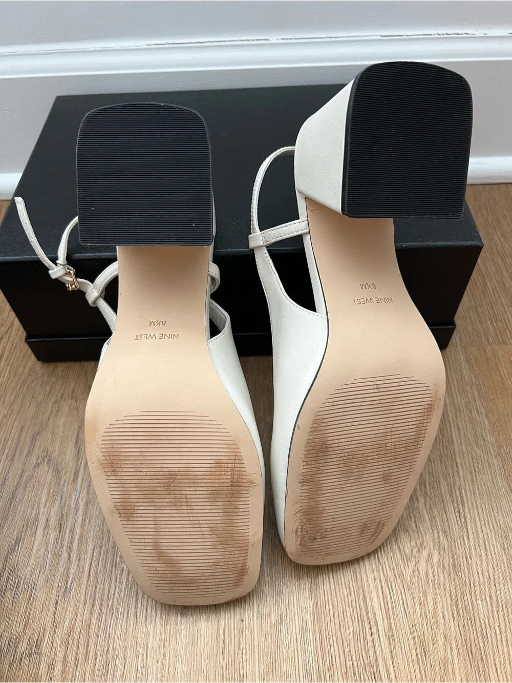 Nine West Ivory Slingback Block Heel Pumps with Gold Hardware